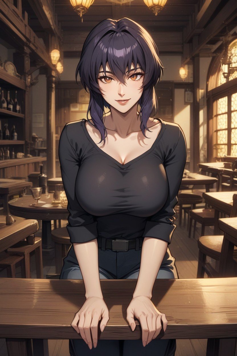 Looking At Viewer, Motoko Kusanagi From Ghost In The Shell, Long Sleeves Black ShirtsAI黃漫