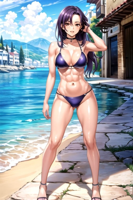 Manga In Color, Brown Eyes, Detailed Background Of A Greek Town Pornografia peluda com IA