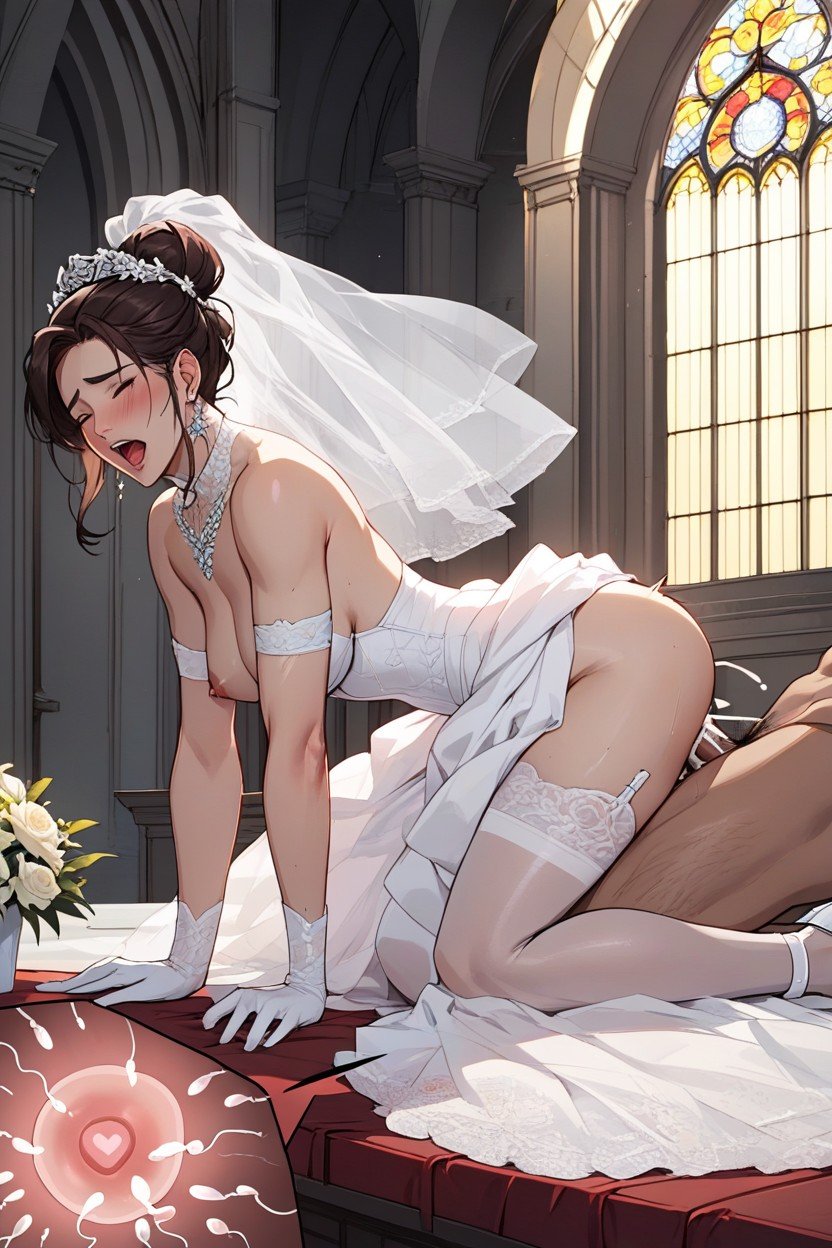 Church Wedding, Bending Over, Hair Bun Hentai AI Porn