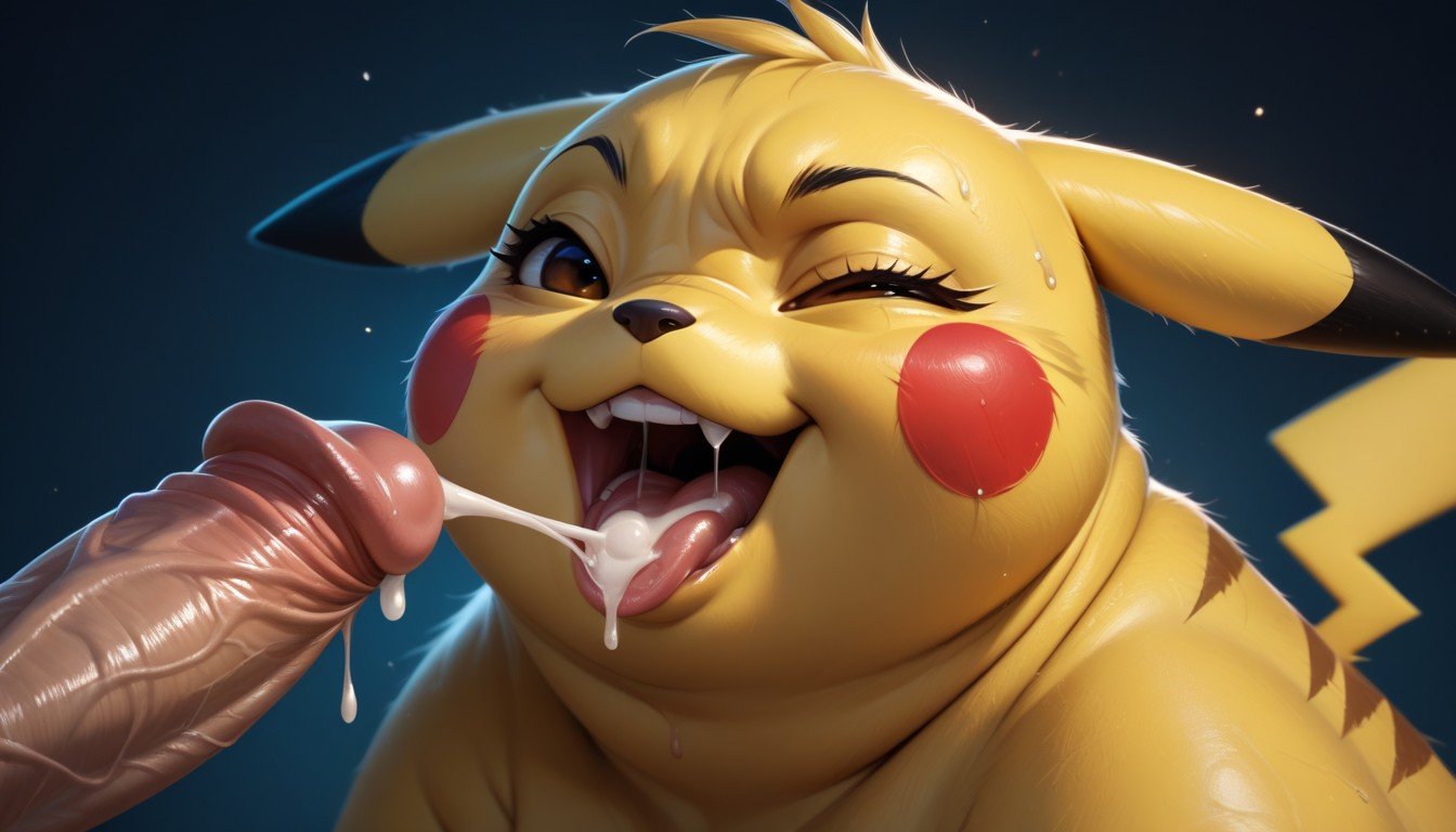 18+, Pikachu Has A Large Veiny Penis In The Mouth, Cumshot Drooling From Pikachu Mouth Транссексуалы AI порно