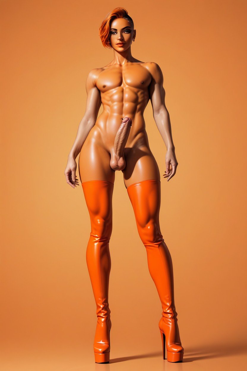 Standing, Orange Background, Front View Shemale AI Porn