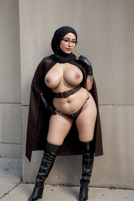 20+, Cul Arrondi, Indonesian/tattooed/hijab/glasses/transparent Clothes/naked/pussy/thick Hairy Pussy/leather Belt/belt Boobs/standing/high Knee Boots/street/gloves/full Uper Stocking/robePorno IA transsexuelle