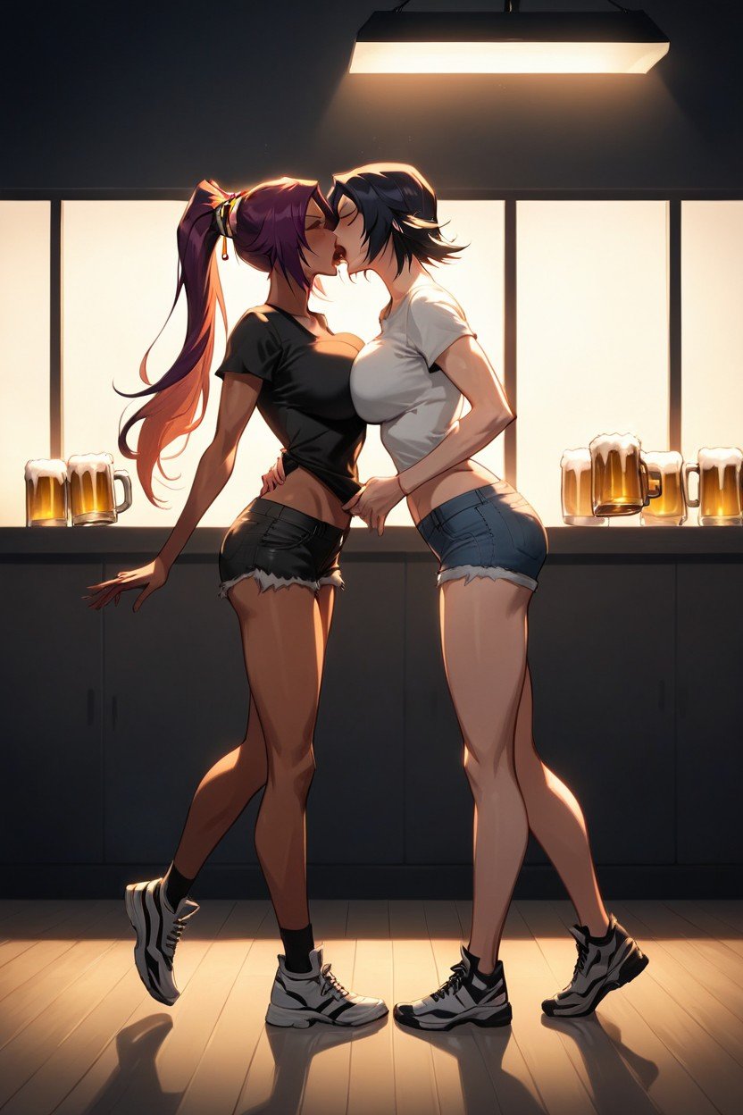 Lesbian Kissing, 18+, Vue De CôtéPorno IA Furry