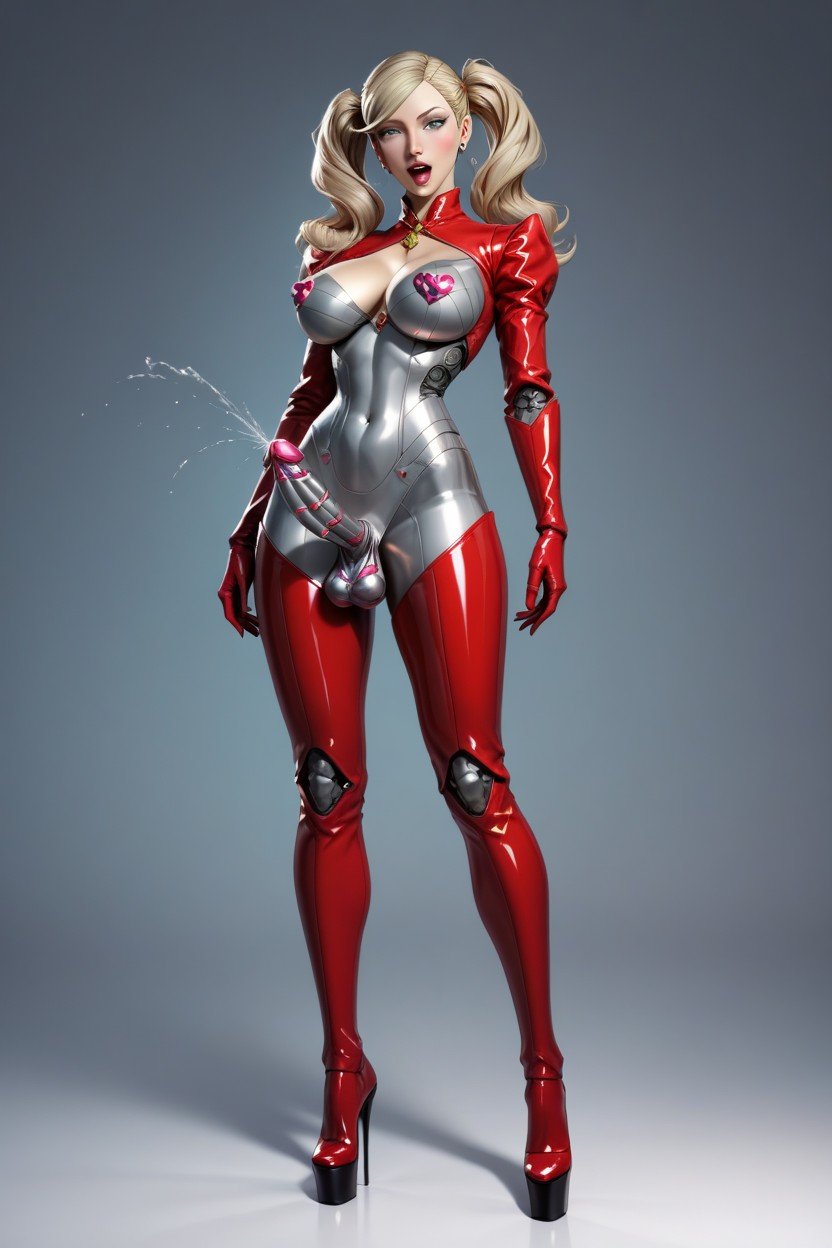 Metallic Balls Glowing, 站立, All Of Her Body Is Shiny Metallic人妖AI色情