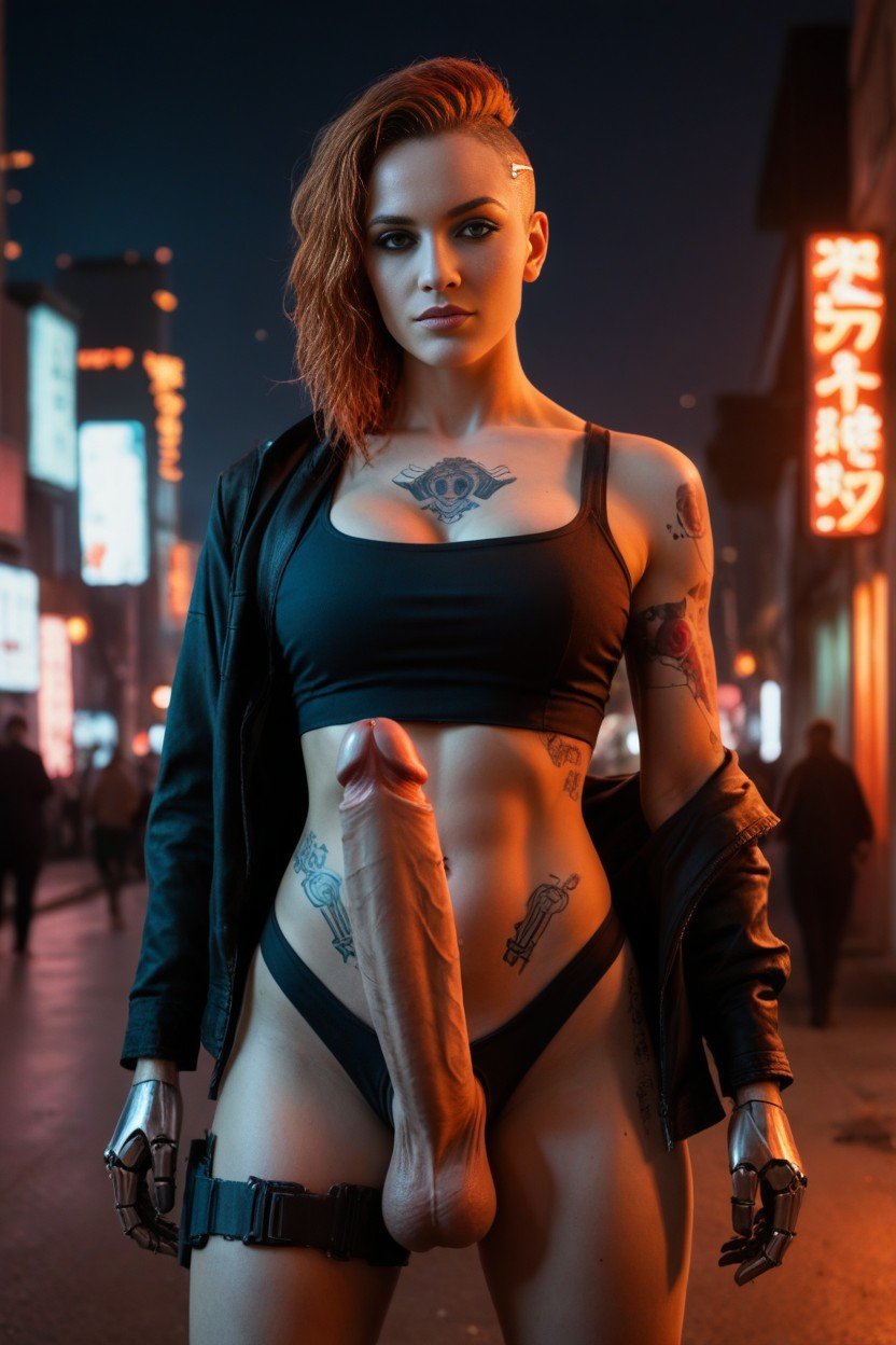 Red Cybernetic Eyes, Night, Androgynes ChestTransfrau KI-Porno