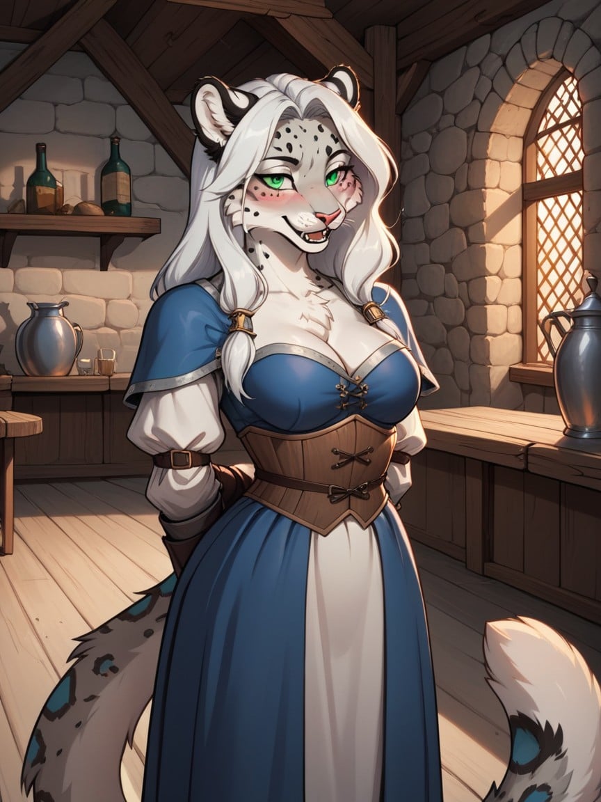 Yeux Verts, Fard À Joues Intégral, Female Snow LeopardPorno IA Furry