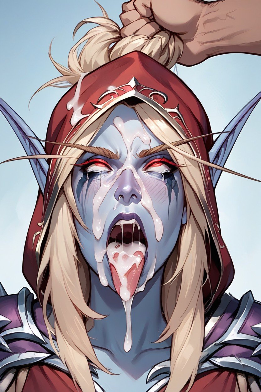 Cum Leaking Out Of Mouth And Nose, Rolling Eyes, Sylvanas Windrunner Furry AI Porn