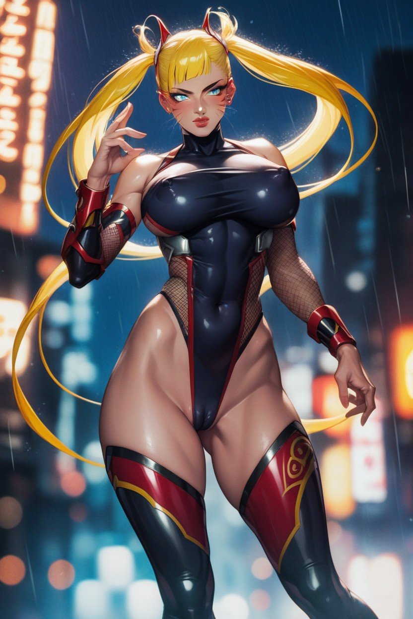 Cyberpunk City, Front View, Stiff Nipples Hentai AI Porn