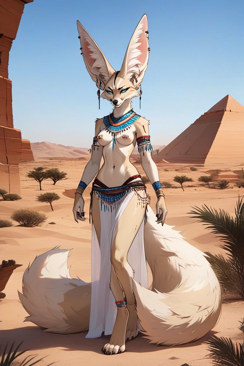 Big Ears, Fennec Kitsune, Sous-seinPorno IA Furry