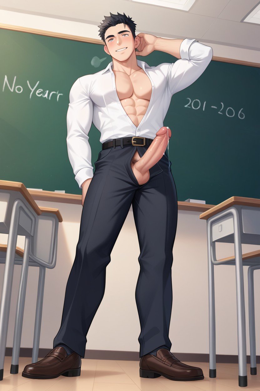 Fully Clothed, Manly Pose, Unbuttoned Shirt AI Gay Porn