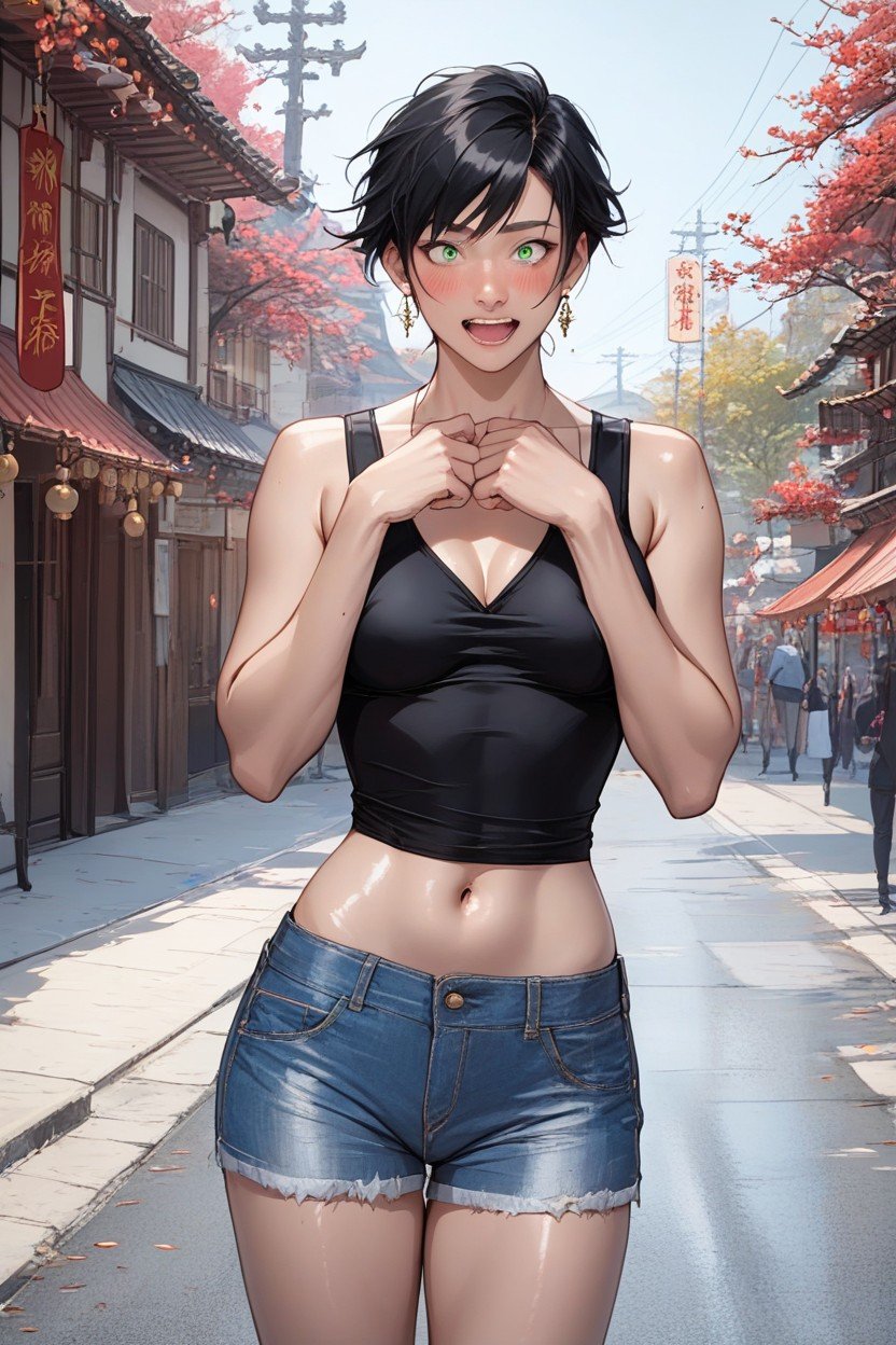 Highly Detailed, Pin Up Pose, 腰部镜头人妖AI色情