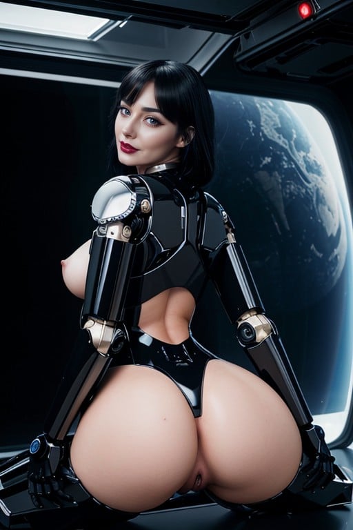 사이버펑크 해커, Nsfw, An Award Winning Hdr Photo Of A Female Sexbot Full Body Rear View On All Fours Bimbo Pawg Glowing Eyes Luminous Eyes Robot Body Robot Woman Robot Humanoid Cyborg Woman Cyborg Sexy Cyborg Shiny Black Plastic Skin Robot Woman Soft Breasts Human Face Perfect Face Stunningly Beautiful Mechanical Body Robot Arms Robot Legs Human Torso Human Face K Resolution Female Robot Extreme Sex Appeal Sexy Enormous Wide Set Eyes Mischievous Grin Black Lipstick Black Makeup Long White Hair Bangs Large Ass Large Fake Breasts Exposed Breasts Exposed Torso Exposed Vagina Sexbot Sexbot Robot Red Accents Glowing Vagina Spaceship Space Station In Space Sci Fi퍼리 AI 포르노