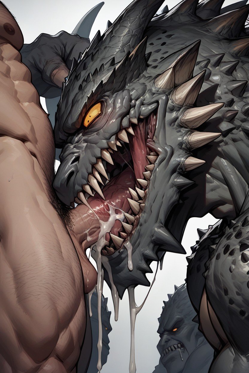 Drooling, Side View, Gigantig Horror Creature게이 AI 포르노