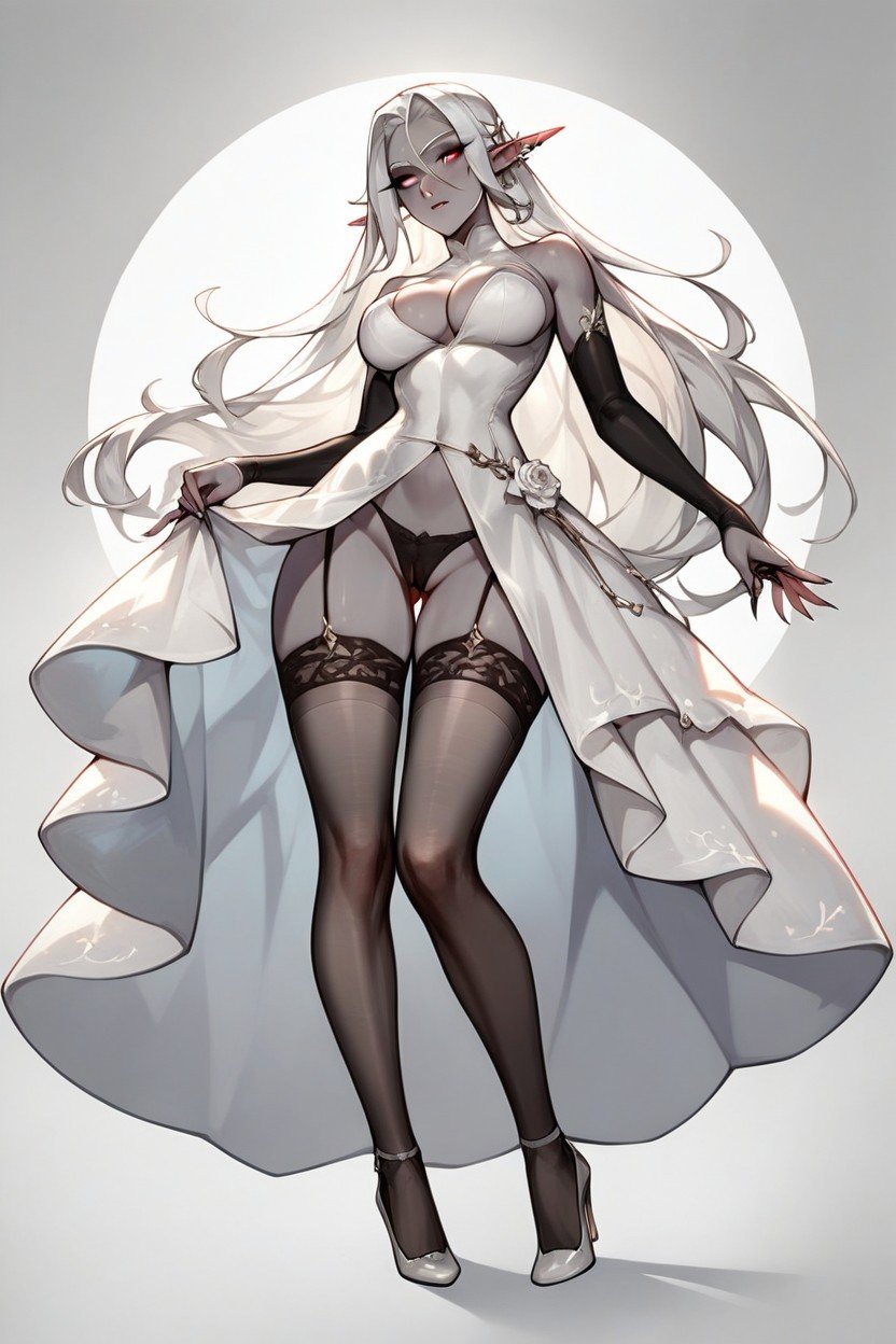 White Hair, Vestido Tubo Ajustado, HeelsPorno gay IA