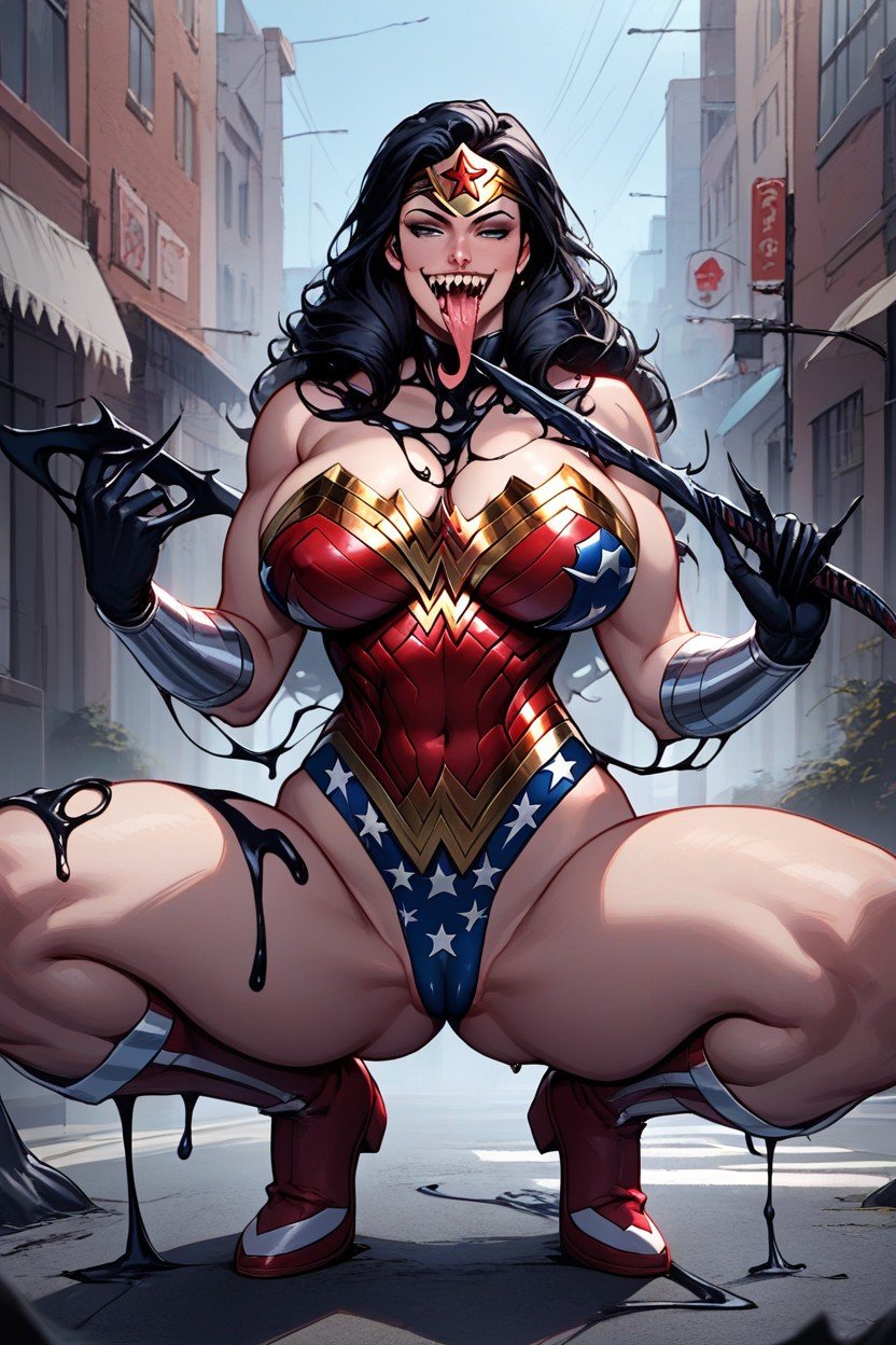 Wonder Woman Costume, City Street, Large Rounded Breasts쉬메일 AI 포르노