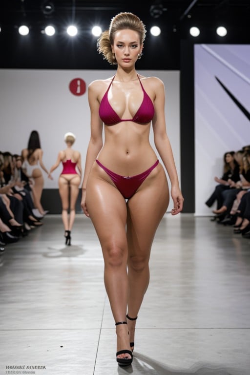 Fashion Catwalk, Beautiful Russian Fashion Model, Wide View Shemale AI Porn