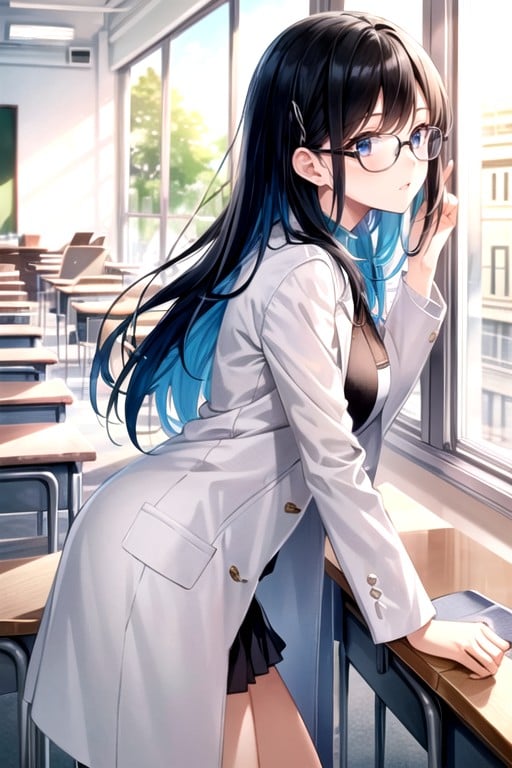 Classroom, Black Hair, GlassesPorno IA transsexuelle