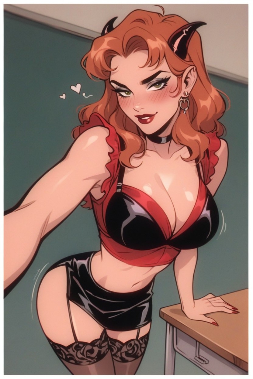 Red Sleeveless Top, Rounded Ass, Garter Belt Hentai AI Porn