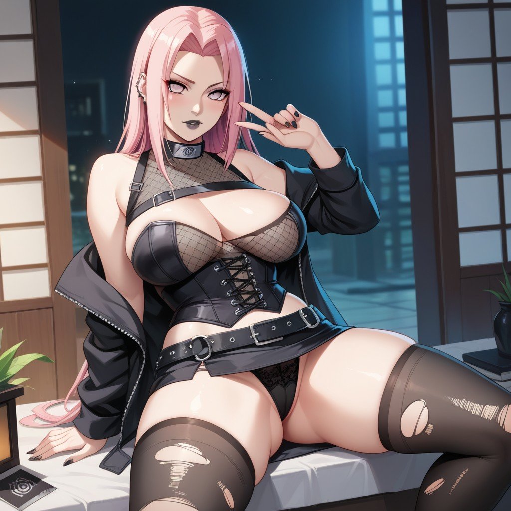 Ghot Woman, Pink Hair, Thick Thighs Hentai AI Porn