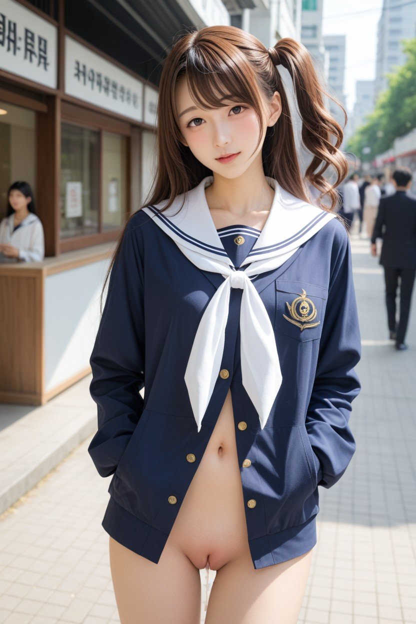 Navy Blue Sailor Jacket, Cameltoe, Crowd Asian AI Porn