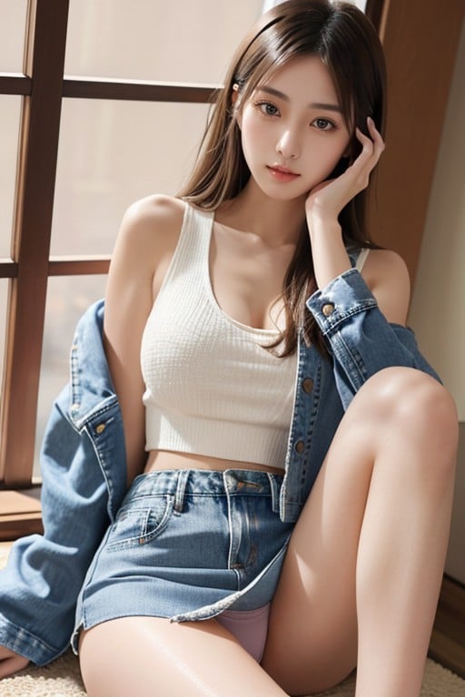 Bottom Up (upskirt), Denim Jacket, Japanese Furry AI Porn