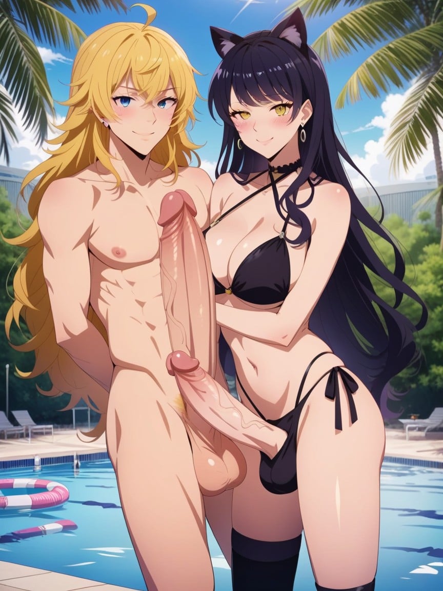 Blake Belladonna Giving Yang Xiao Long A Blowjob, Gigantic, Wearing Boots Shemale AI Porn