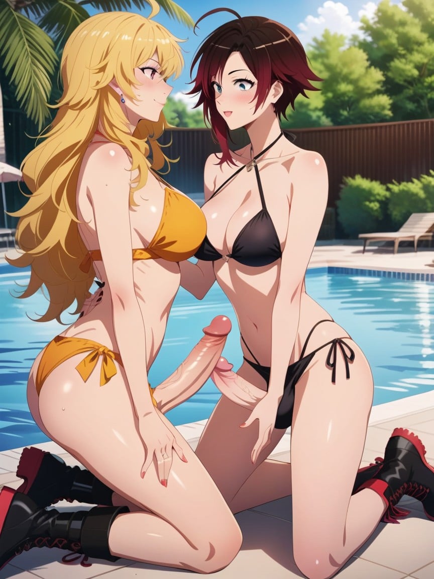 Ruby Rose Giving Yang Xiao Long A Blowjob, Yang Xiao Long, Beside Outdoor Poolsites.postSEOTitles