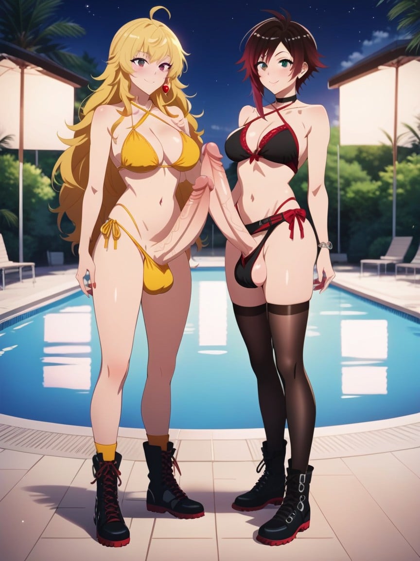 Ruby Rose, Yang Xiao Long, Wearing Criss Cross Halter Bikini人妖AI色情