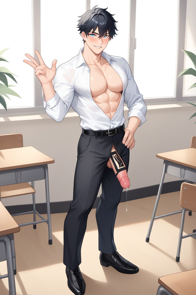 Intense Blushing, Perfect Handsome Face, Male Teacher AI Gay Porn