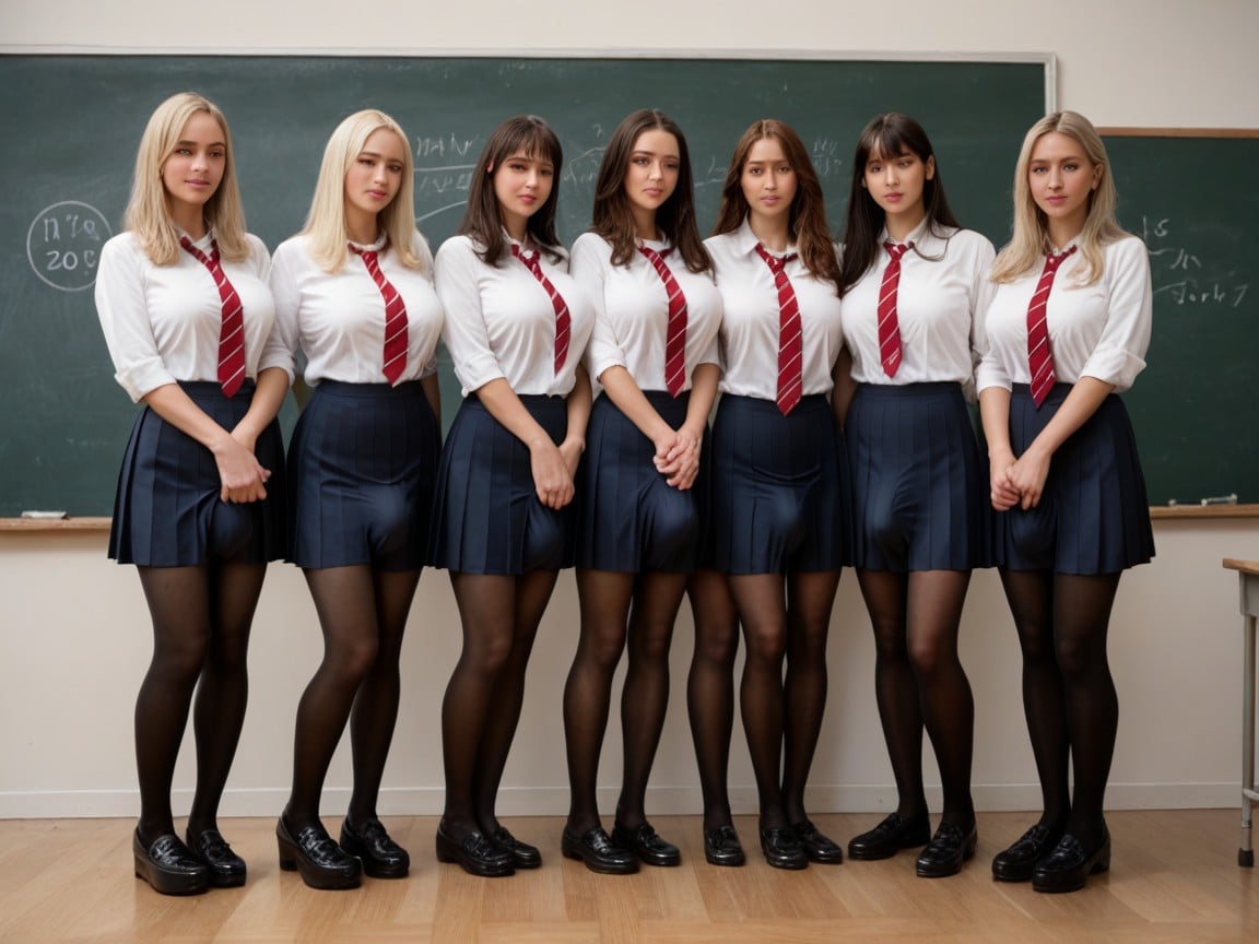 Lifting Skirt, Identical School Uniforms, Black Platform ShoesPorno IA Gay