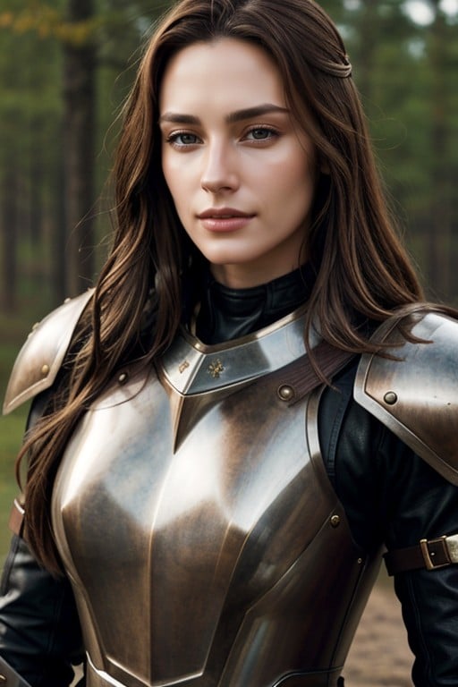 18+, A Woman With Long Brown Hair In Leather Armor Travesti IA Pornô