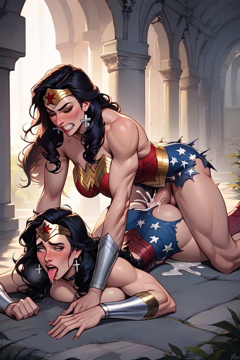 2 People, Clenched Teeth, Wonder Woman And Susan Storm Shemale AI Porn