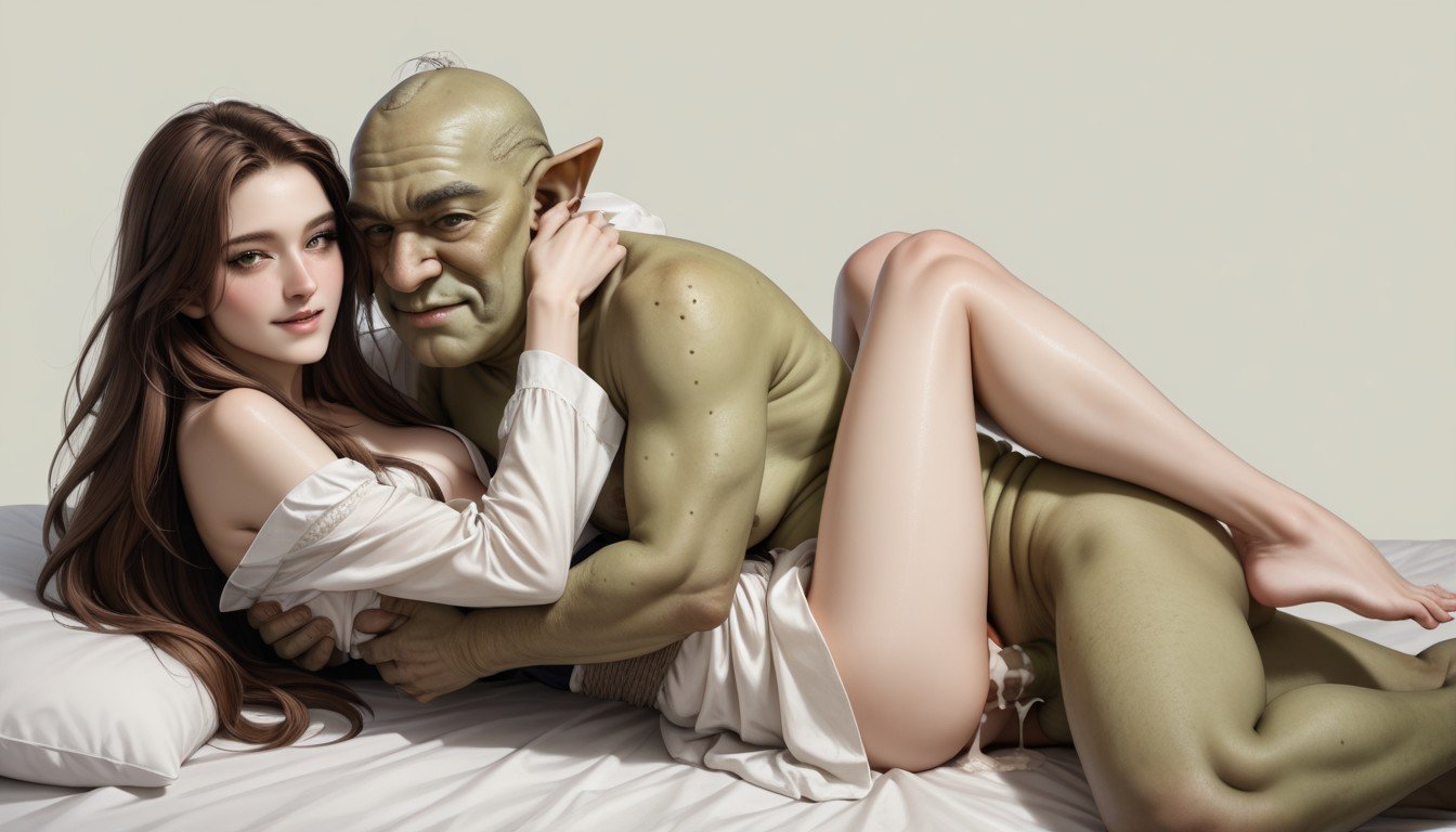 Sucking Breast, Green Ugly Goblin Leaning On Her, 20+ニューハーフAIポルノ