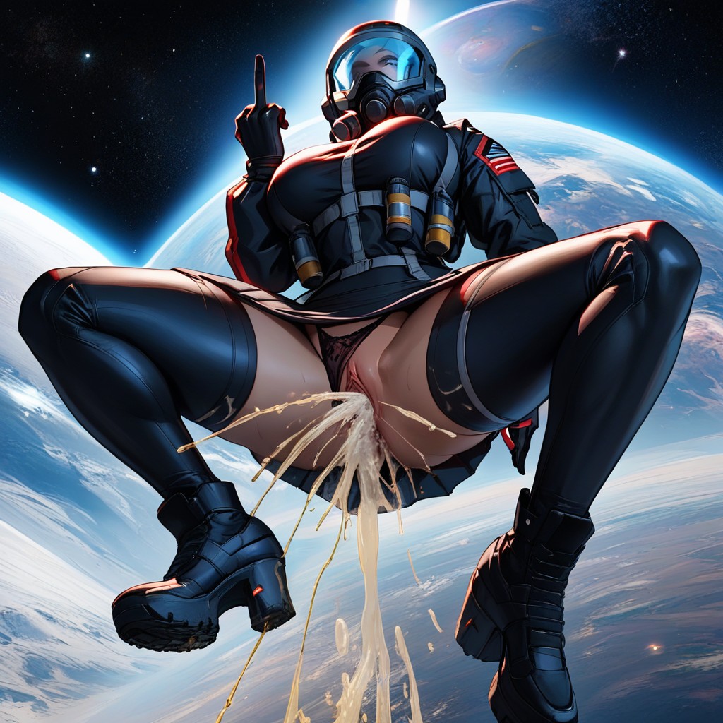 Gloves, Drifting With No Gravity, Excessive Amounts Of Piss Floating In Space Ebony AI Porn