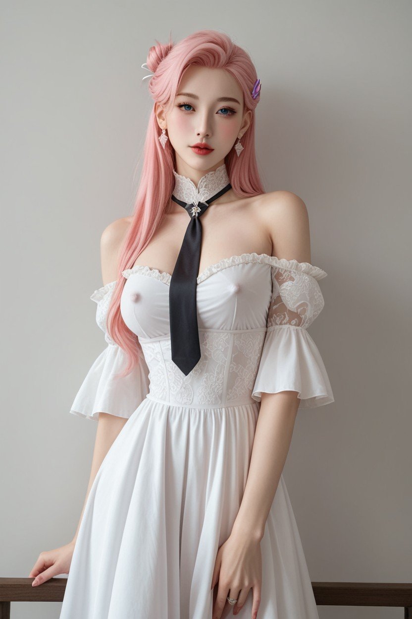 High Collar, French Hair Bun Updo, Perfect BodyアジアのAIポルノ