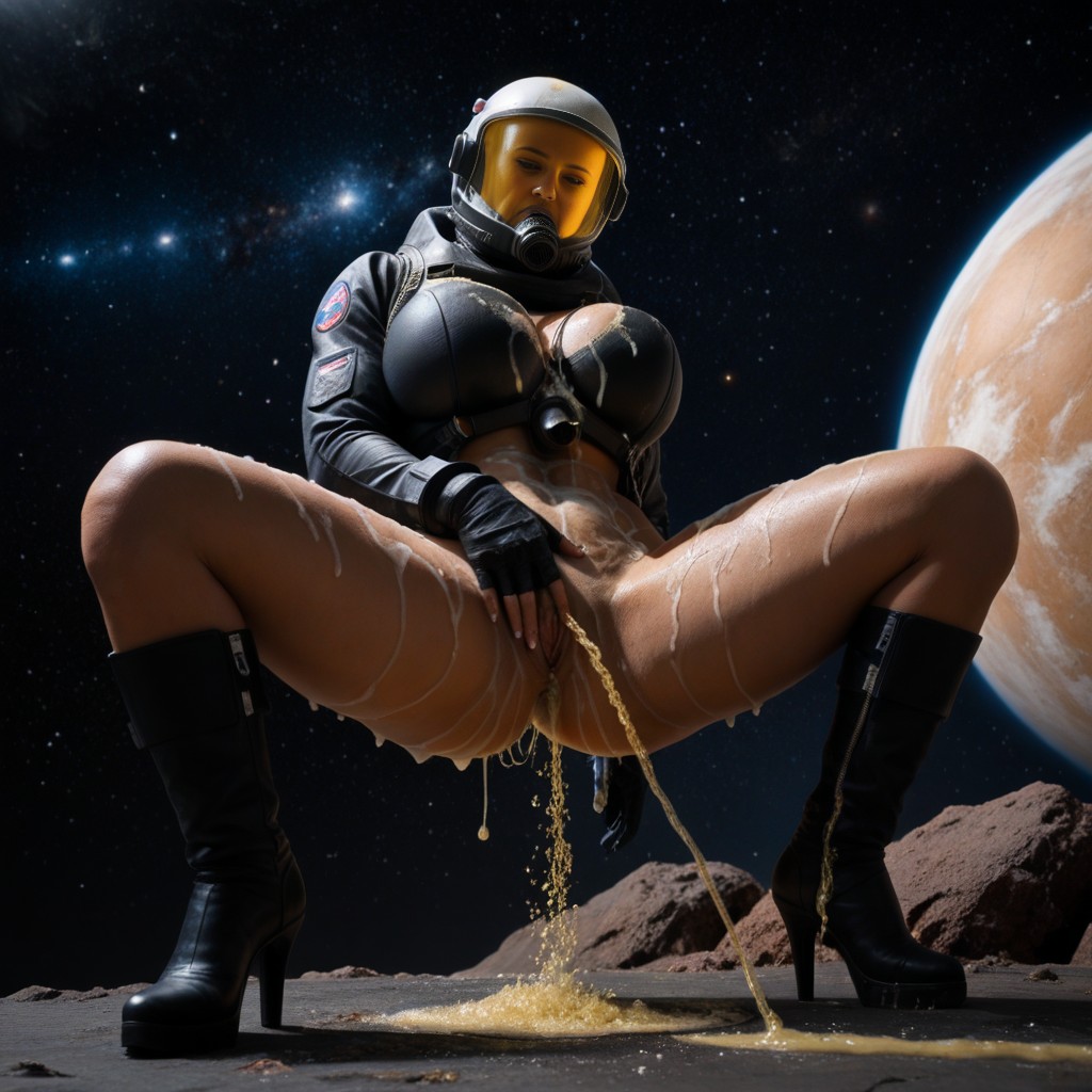 Cyberpunk Woman, Piss Everywhere, Drifting With No Gravity Ebony AI Porn