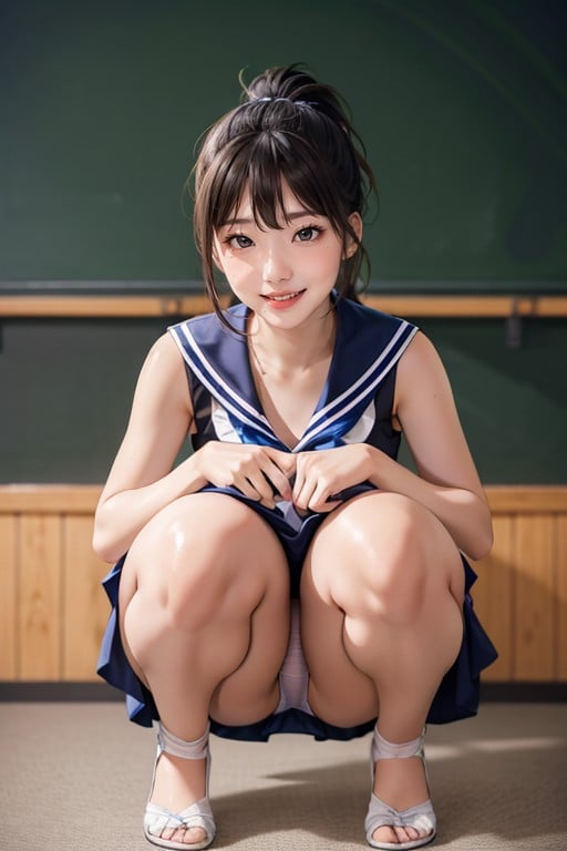 Squatting, Classroom, 18+ Asian AI Porn