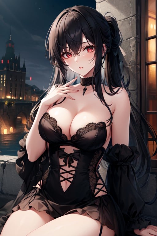 Red Eyes, Cleavage, Ruffled Sleeves AI Gay Porn