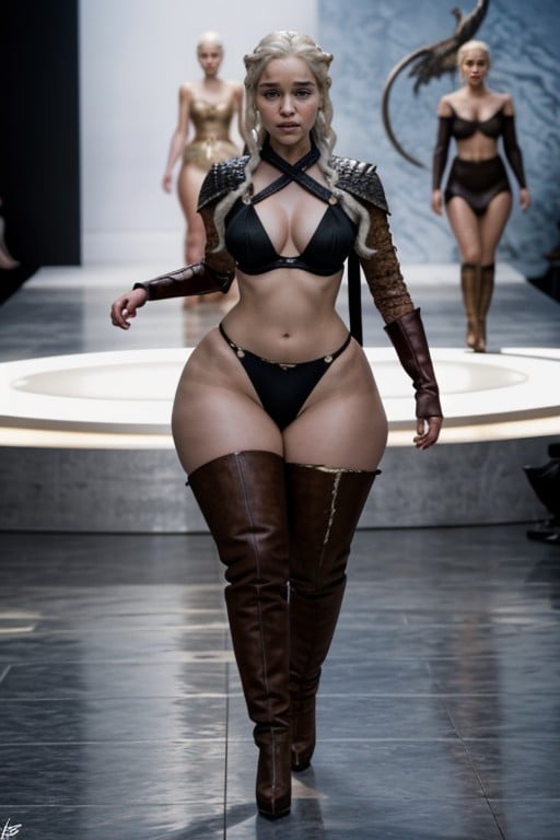 Black Thong, Wide Hips, Walking On The Modeling Catwalk Travesti IA Pornô