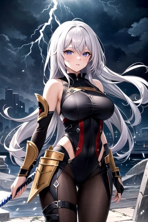 White Hair, Thunder, Standing Asian AI Porn