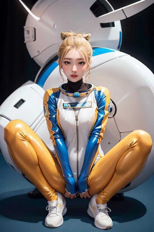 Sci-fi, Blonde Hair, Sitting Down Legs Spread Asian AI Porn