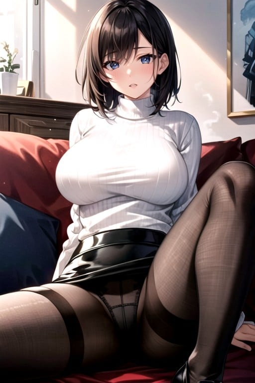 Super Fine Illustration, Sofa, Leather Skirt Hentai AI Porn