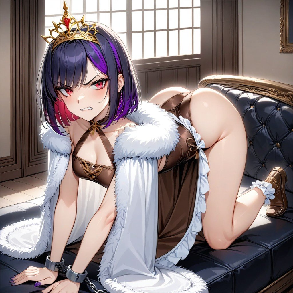 苗條, Dark Room Sofa Chained Medieval Dungeon Cell Gold Bars Storage Upscale Unique Resolution Hyper Max Detailed Princess Gold Plated Attire, 小臀AI黃漫