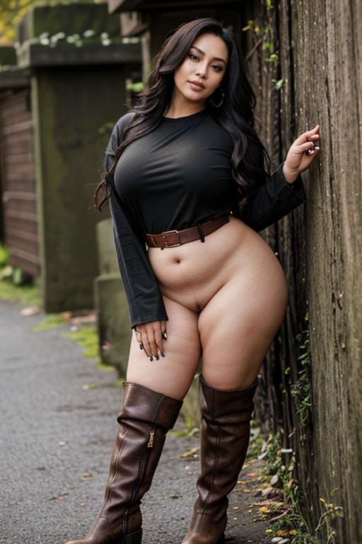 Nu, - Indonesian - Curvy Voluptuous - Black Long Hair - Tattooed, BottesPorno IA Furry