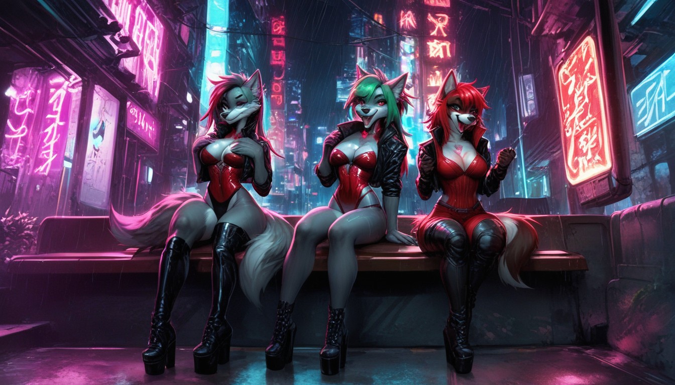 Neon, Night, Tongue Out Furry AI Porn