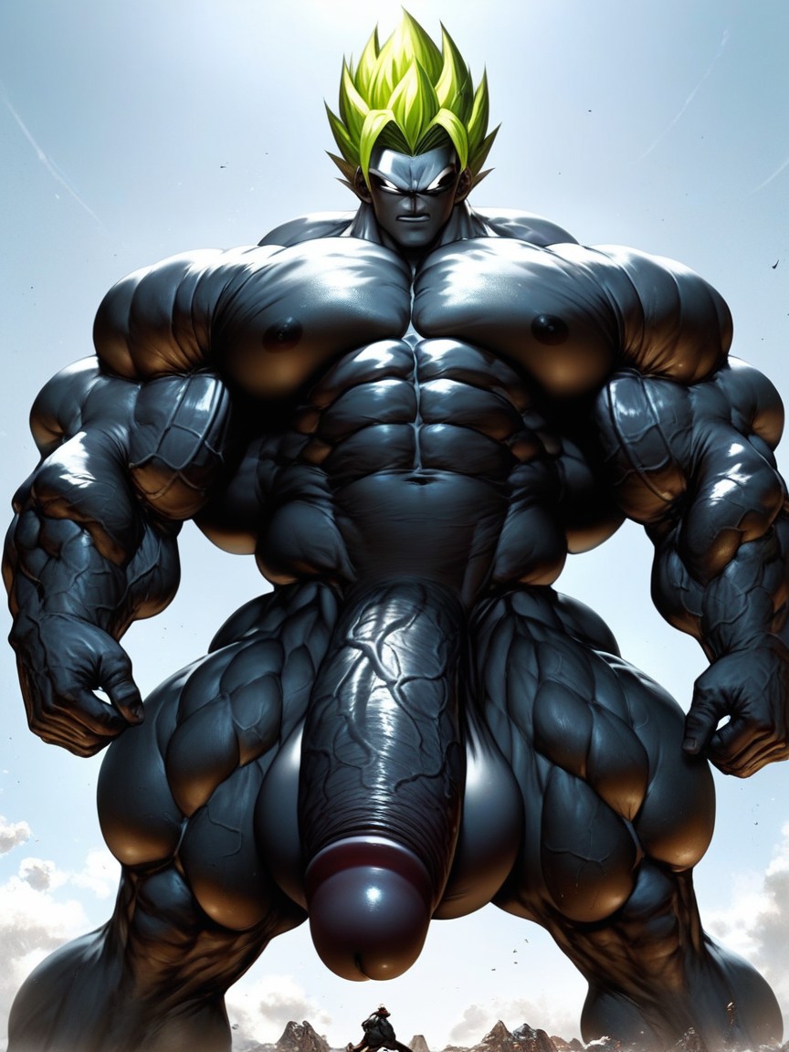 Huge Testicles, Massive Cock, Black Skin AI Gay Porn