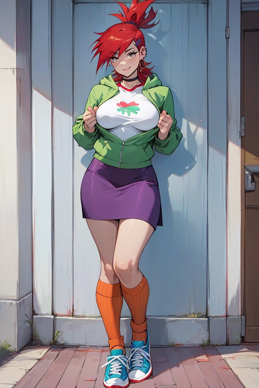 Frankie Foster, Bright Green Hoodie, Purple SkirtAI獸人黃片