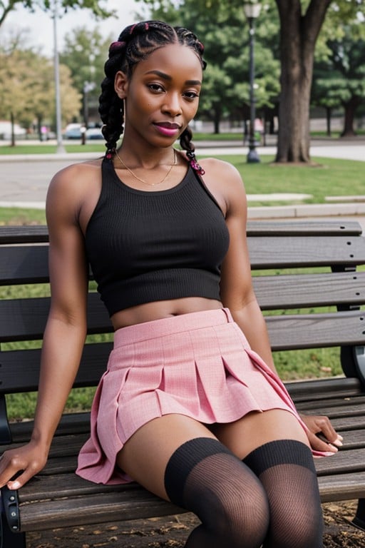 Sitting On A Park Bench Wearing A Crop Top, Long Socks Lifting Like Skirt Up To Flash Her Pussy, 18+Porno IA Gay