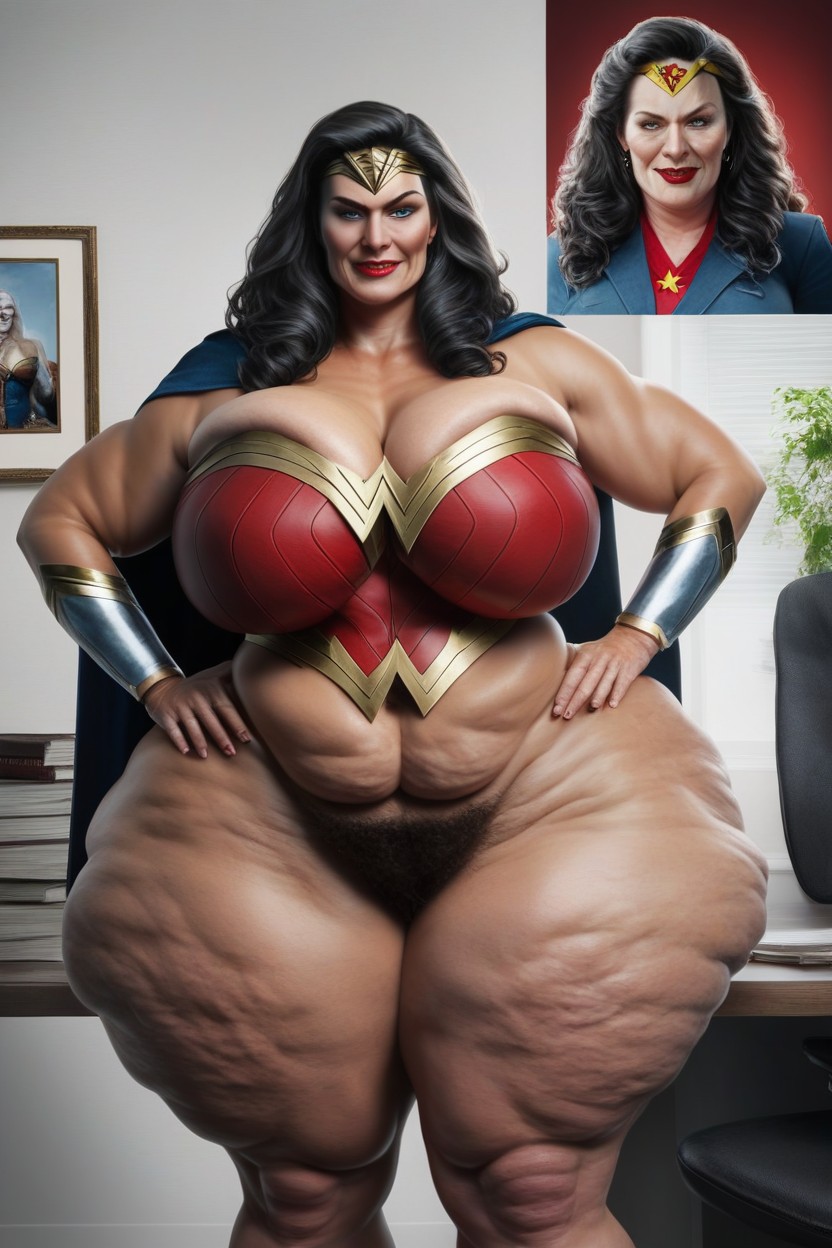 Hyper Wide Hips, Pelo Negro, Ojos Azules Porno IA
