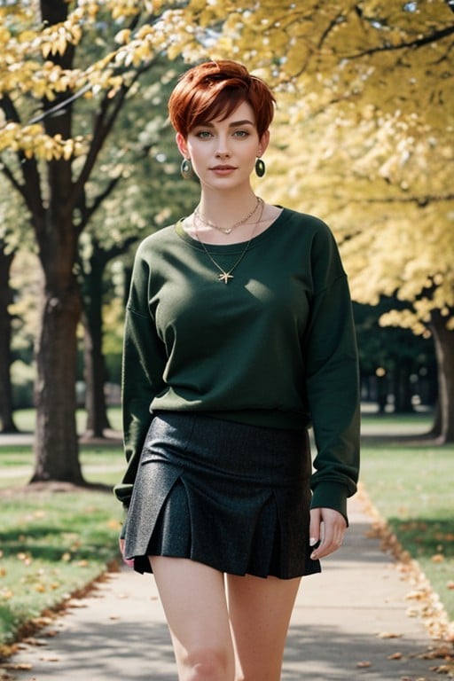 Park, Black Skirt, Green Sweatshirt Shemale AI Porn